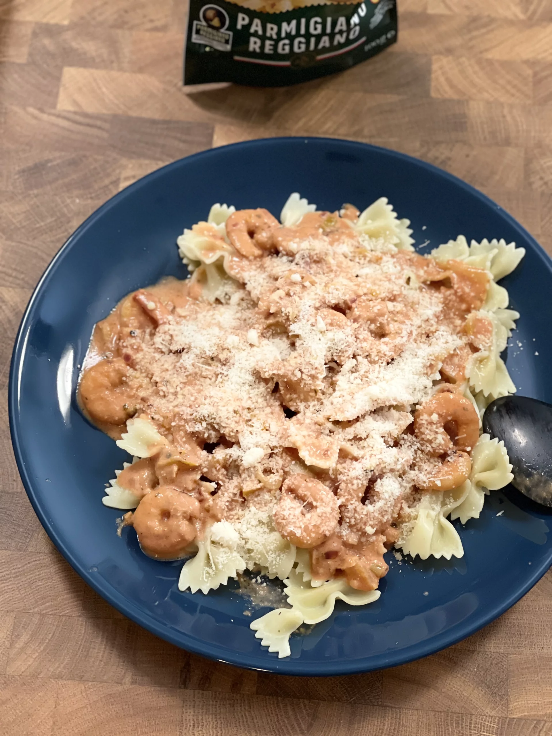 Pâtes aux crevettes et parmesan